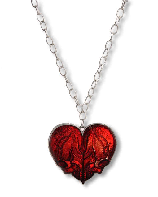 Totenkopf Kette rot -Gothic Accessoires-Herz Kette
