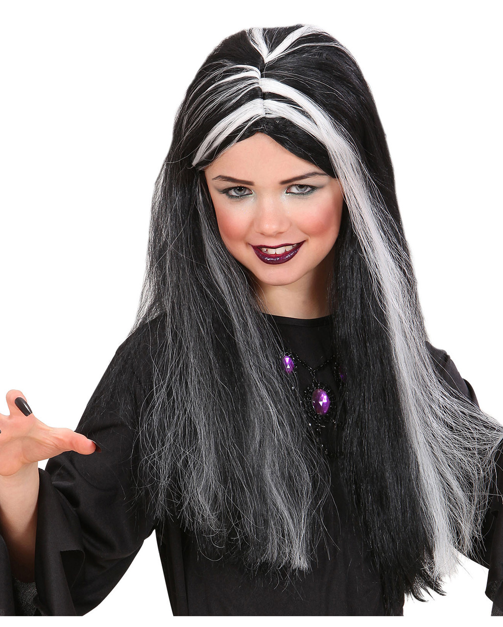 Hexenperücke für Kinder mit leuchtenden Strähnen Halloween