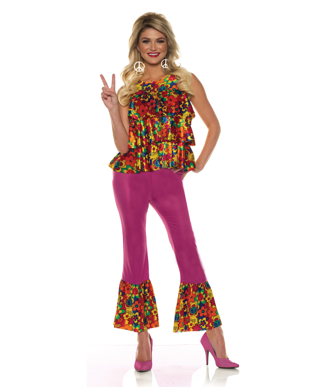 Hippie Girl Kostüm mit Schlaghose Faschingskostüm XL