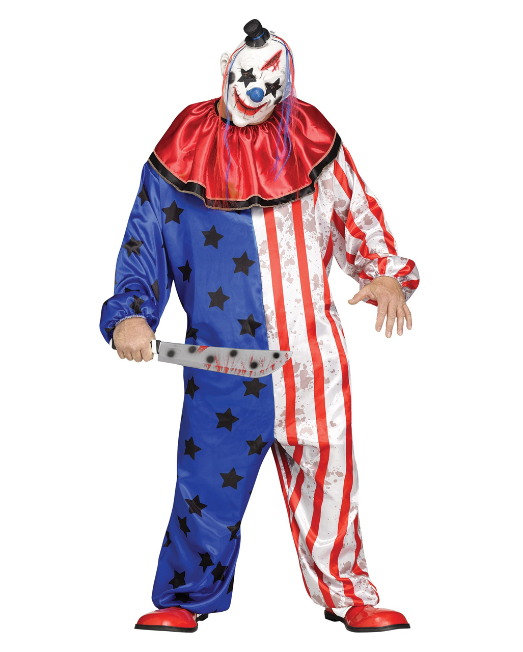 Horror Zirkus Clown Kostüm mit Maske PLUS SIZE Halloween Übergrößen Kostüm XL