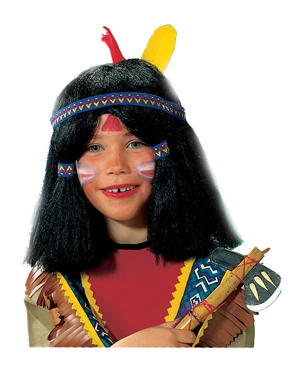 Indianer-Kinderperücke schwarz mit Stirnband