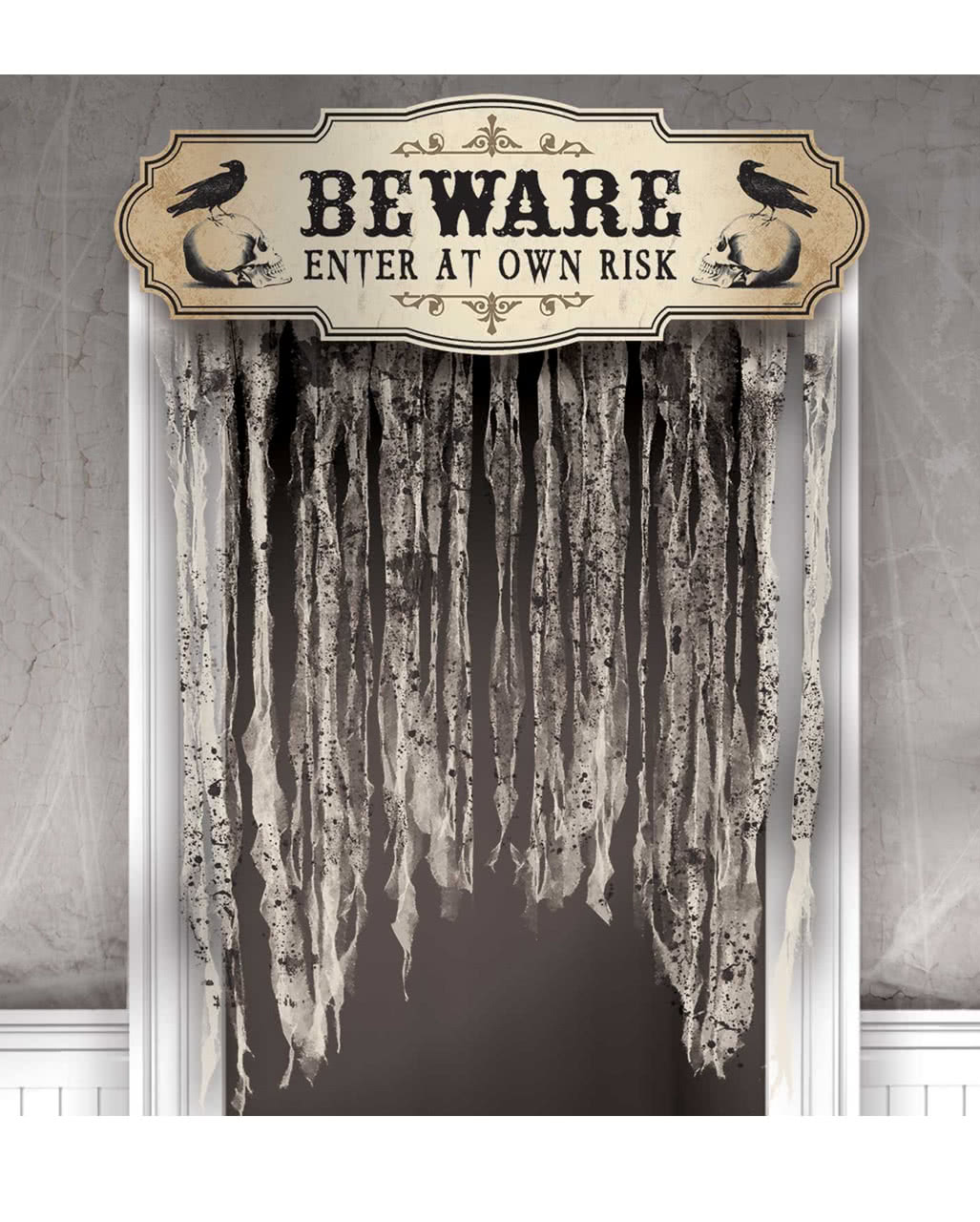 Knochenfriedhof Türvorhang als Halloween Deko