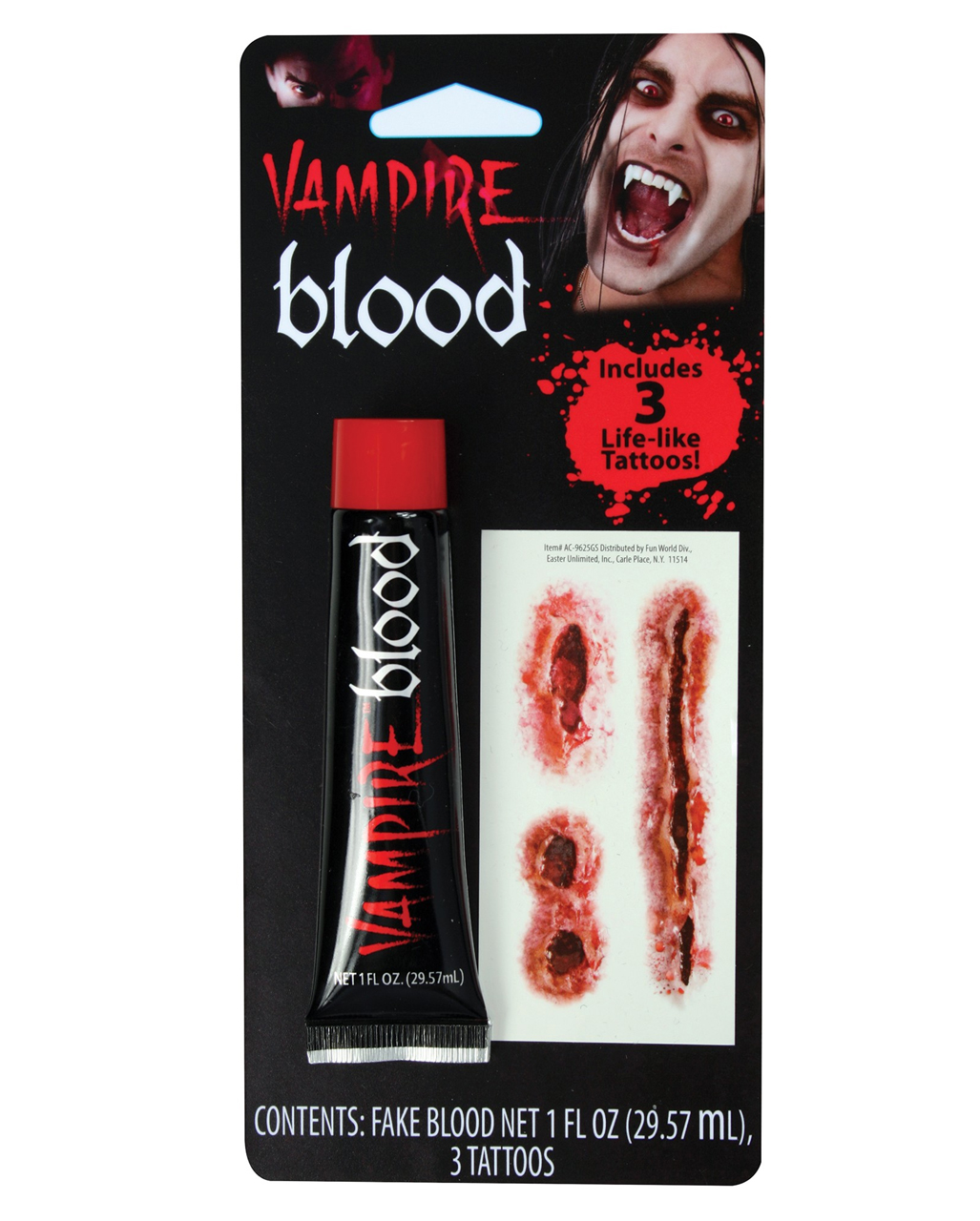 Kunstblut mit 3 Tattoos für Halloween