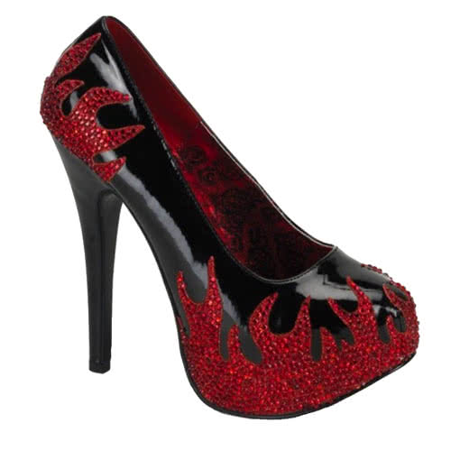 Lack High Heels mit Flammen Burlesque Pinup Schuhe 37