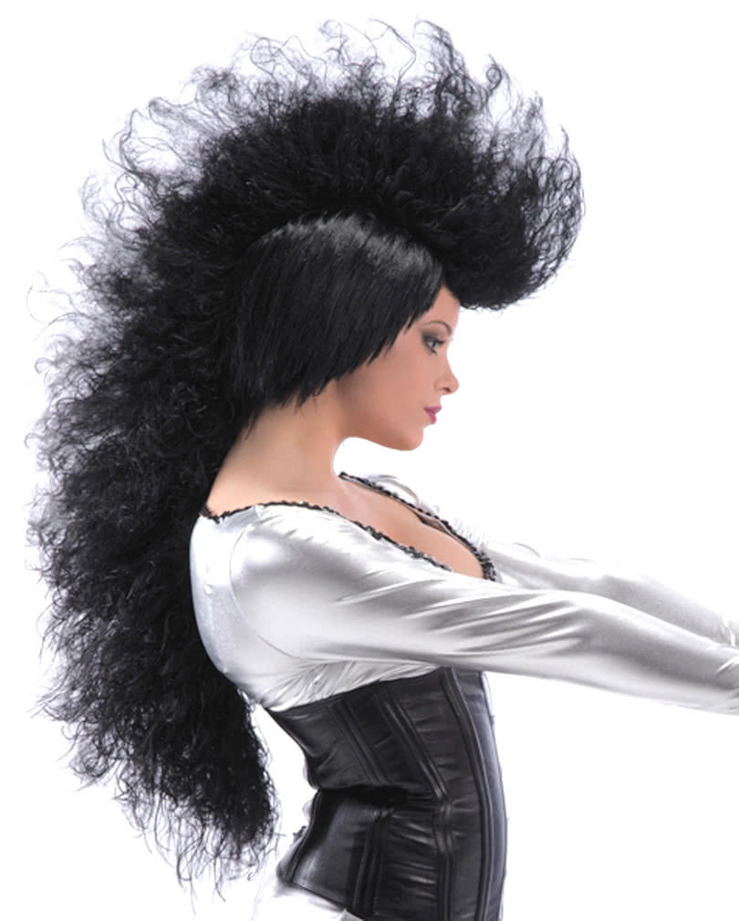 Lange Punk Perücke schwarz Irokesen Perücke kaufen
