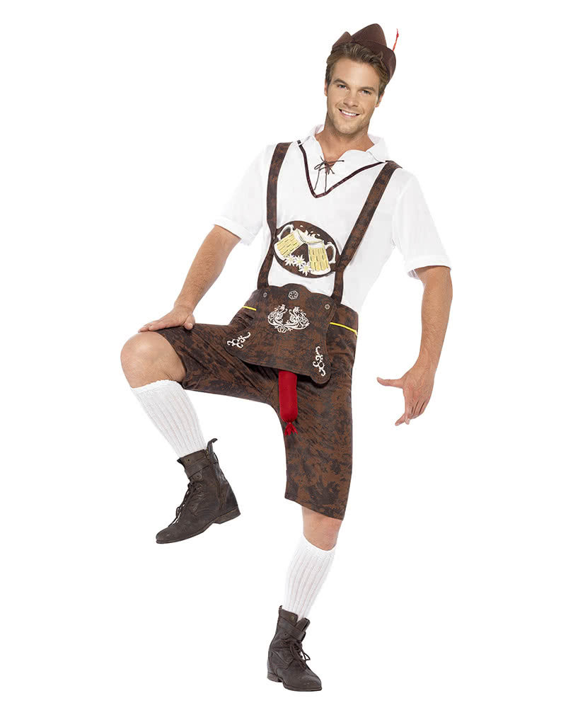 Lederhosen Kostüm mit Bratwurst-Zipfel Freches Oktoberfestkostüm XL