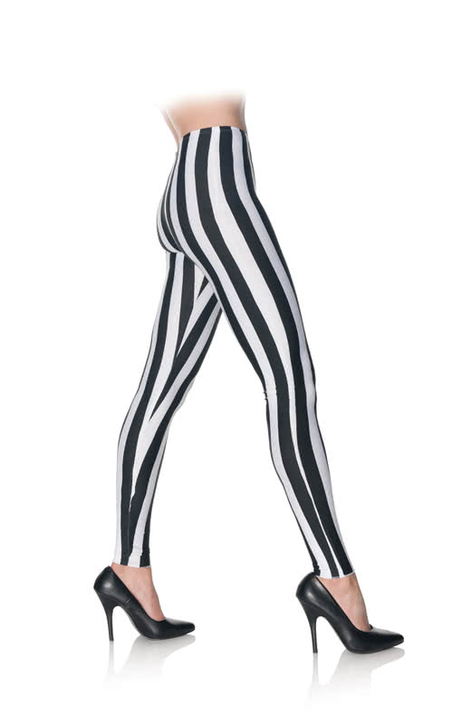 Leggings schwarz weiß gestreift für Halloween S/M 36-38