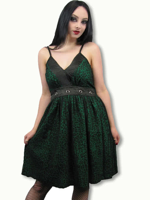 Leoparden Kleid grün Gothic Emo Punk Fashion L / 38