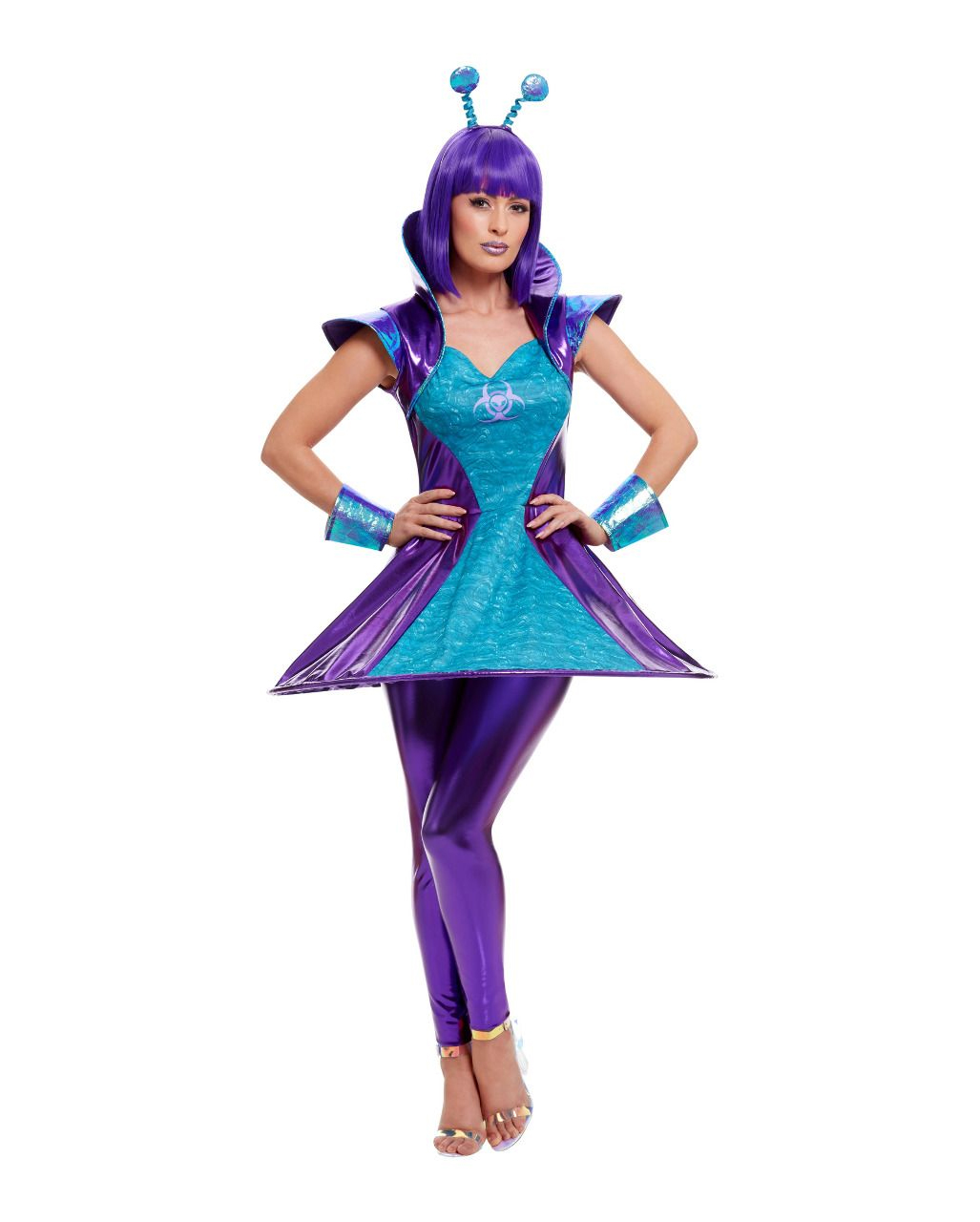 Lila Metallic Alien Damenkostüm online bestellen! XS