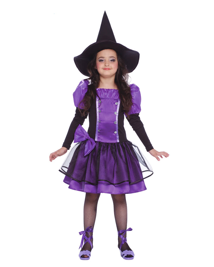 Lila Hexe Kinderkostüm mit Schleife   Mädchenkostüm für Halloween M (7-9)