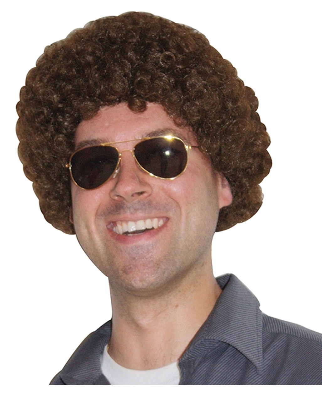 Lockenperücke braun-grau meliert bestellen