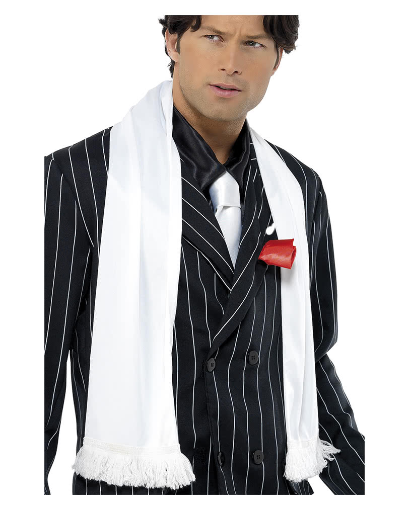 Mafia Schal weiß mit Fransen  20er Jahre Kostümzubehör