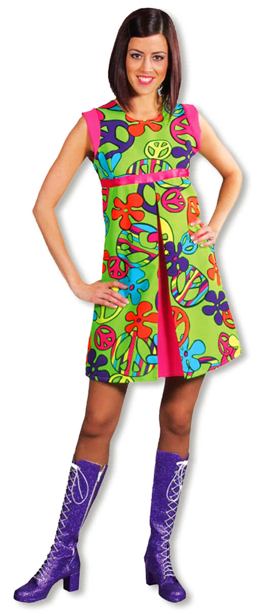 Magic Peace Kleid -Ultrabuntes Hippie Mini-Kleid für Karneval oder die Motto Party S / 36