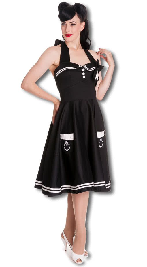 Matrosen Petticoatkleid schwarz Rockabilly Kleid 50er Jahre Fashion XS / 34