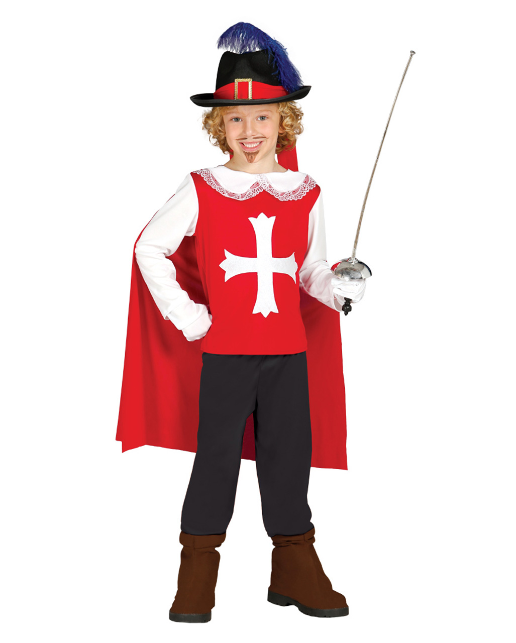 Musketier Kinderkostüm rot-weiß für Karneval M