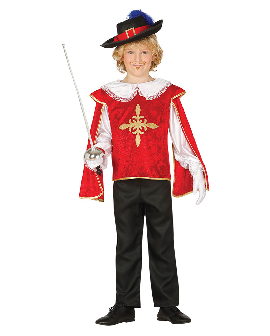 Musketier Kinderkostüm rot-gold für Karneval M