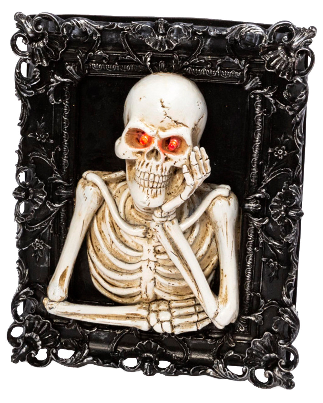 Nachdenkliches Skelett Bild mit Leuchtaugen ? Deko