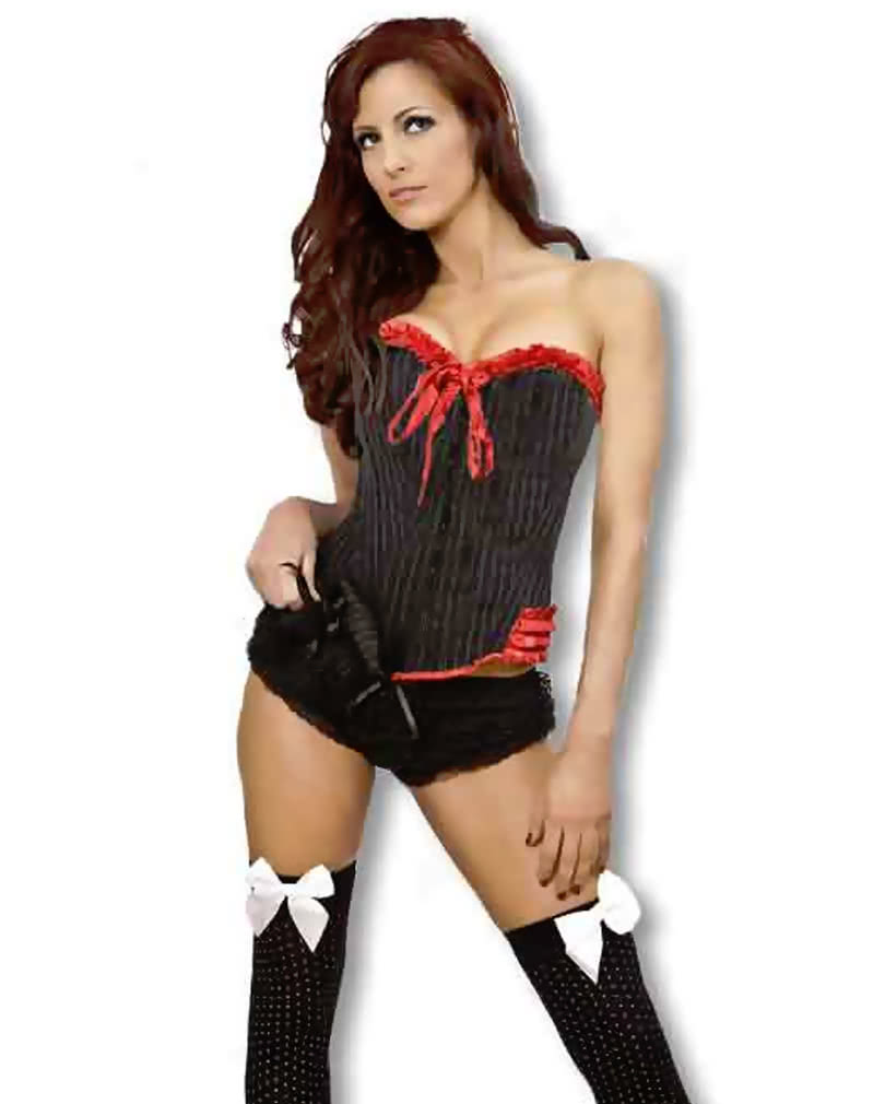 Nadelstreifen Korsett mit Rüschen Gothic Fashion XL / 42