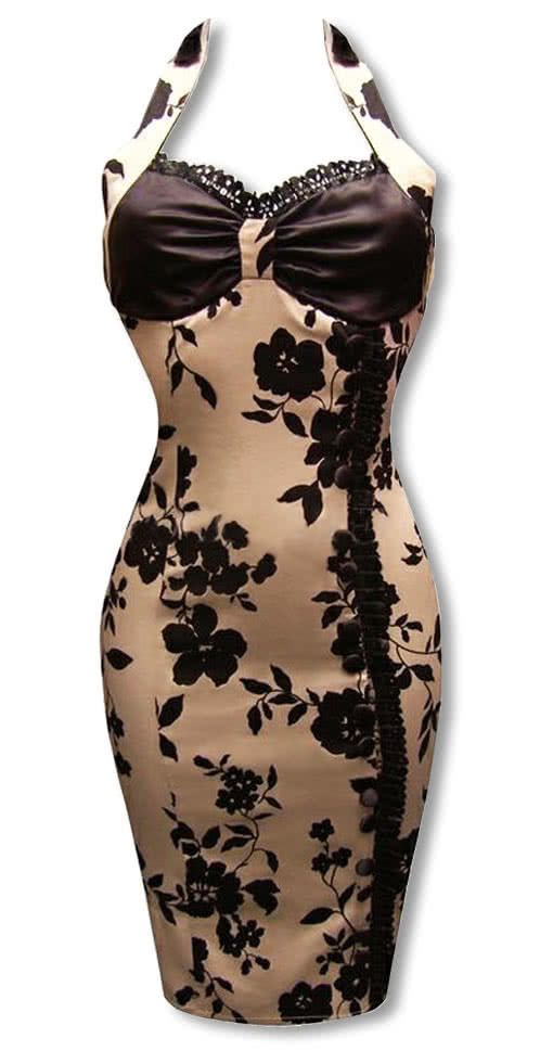 Neckholder Kleid mit Rosen Motiv -Rockabilly Kleid-Sommerkleid M / 38