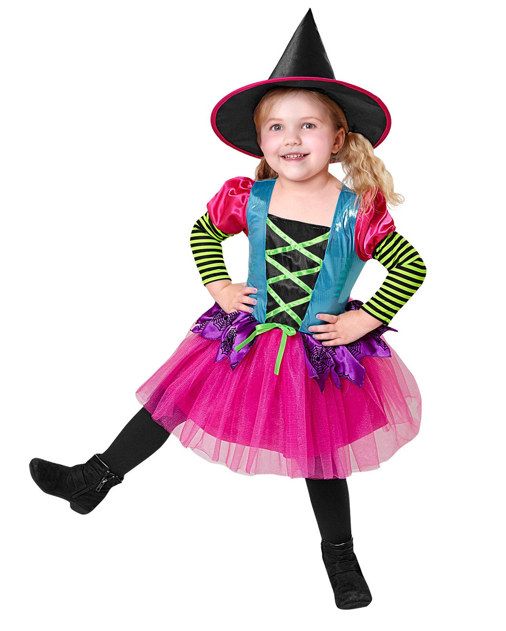 Neon Hexe Kinderkostüm für Halloween ? 128 cm / 5-7 Jahre