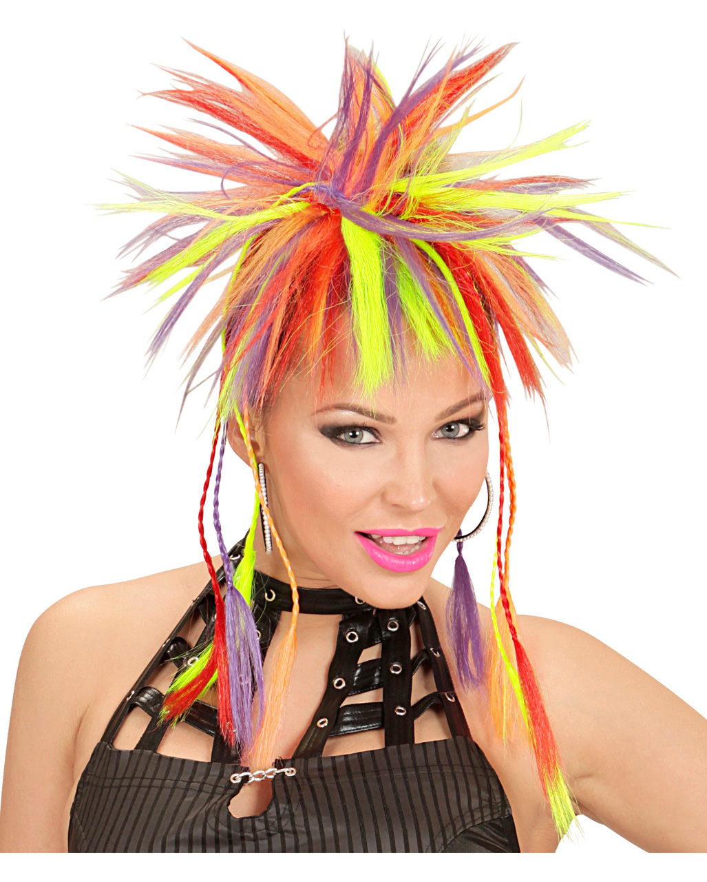 Neon Hair Extensions mit farbigen Zöpfen buntes Haarteil