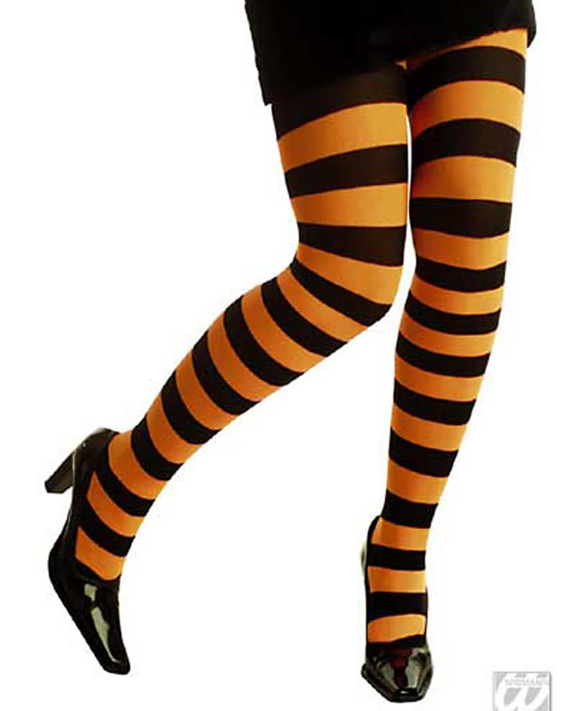Neon Strumpfhose gestreift orange   Sexy Strumpfhosen