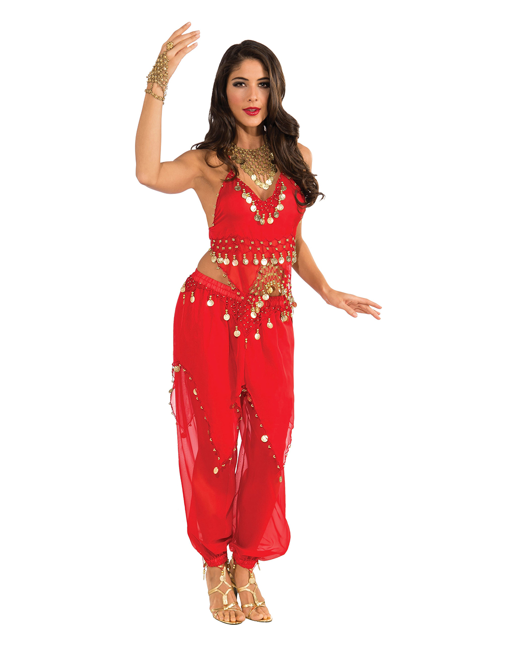 Orientalisches Bauchtanz Kostüm in Rot mit Münzen ◆ L