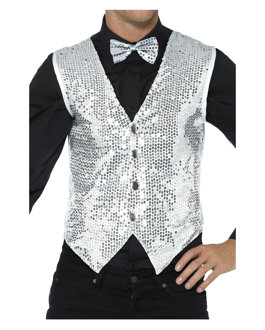 Pailletten Weste für Herren silber  für Halloween XL