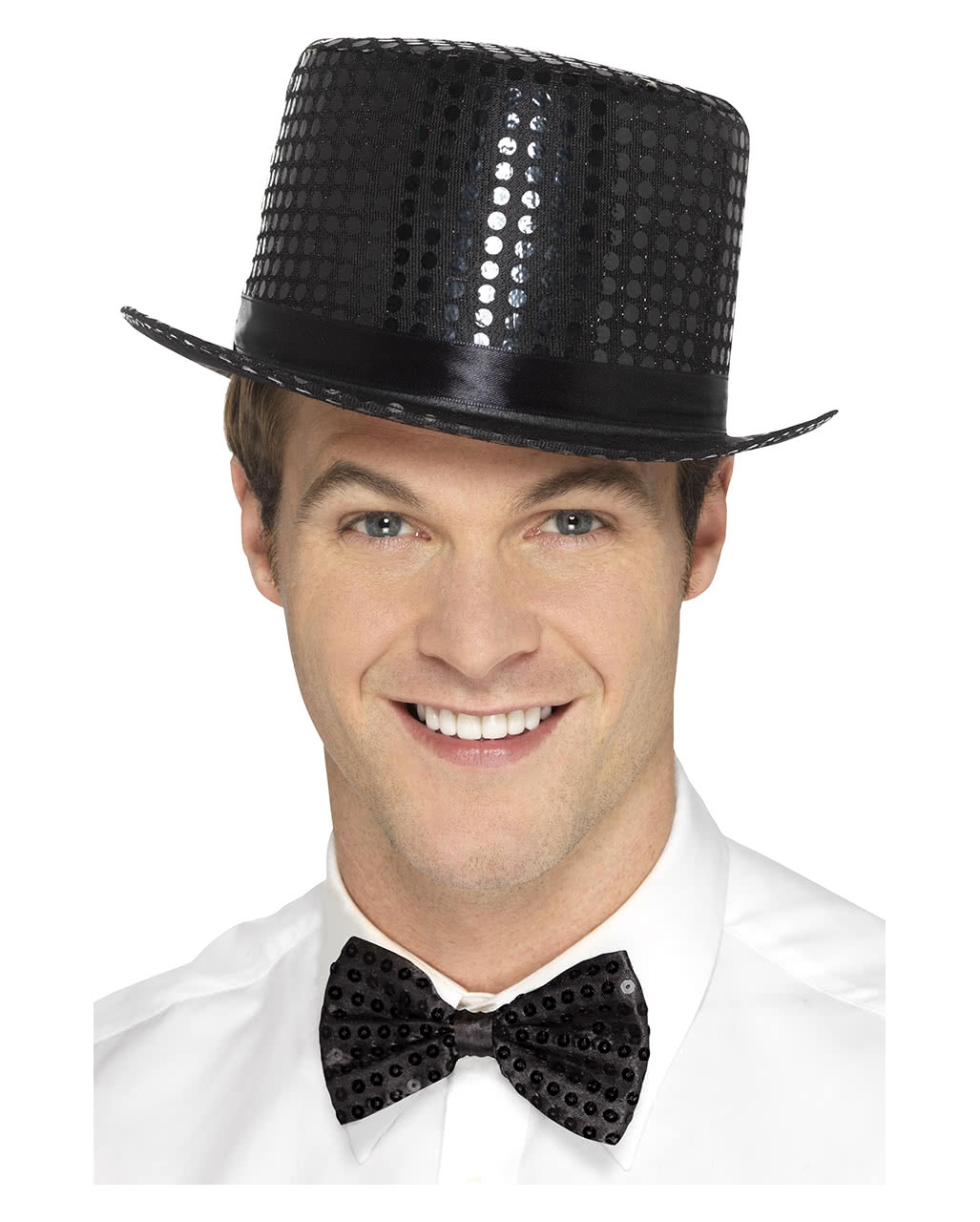 Pailletten Zylinder schwarz für Halloween