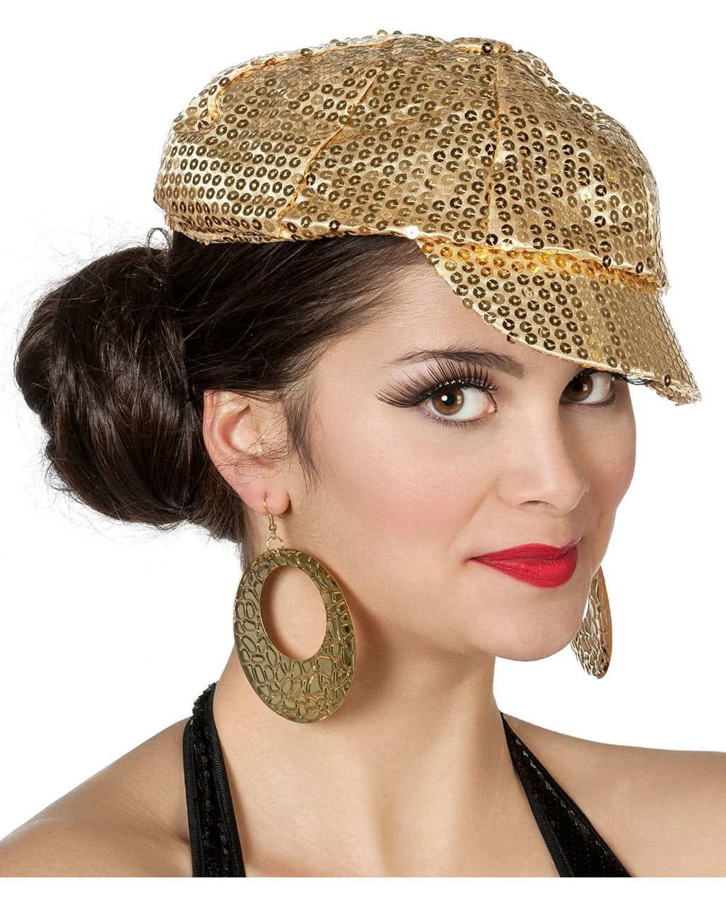 Pailletten Schirmmütze gold für Karneval