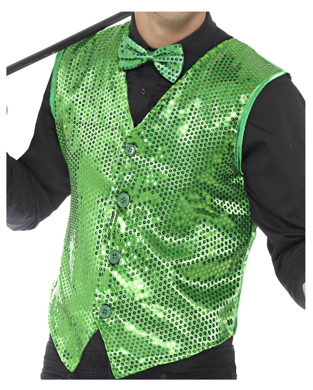 Pailletten Weste für Herren grün für Fasching L