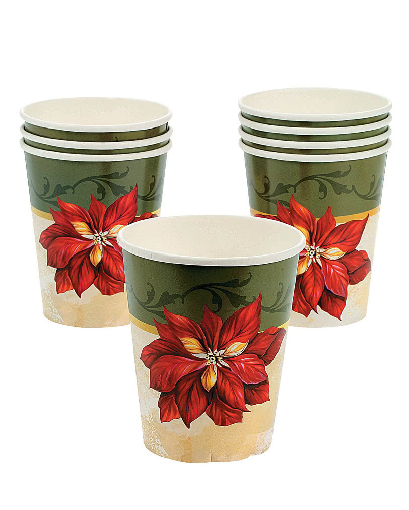 Pappbecher mit Weihnachtsstern-Motiv 8 St. Partydeko