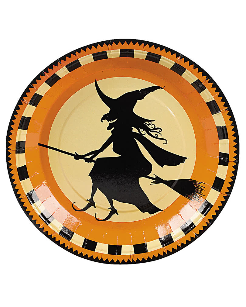 Halloween Pappteller fliegende Hexe 8 St. Halloween Tischdeko
