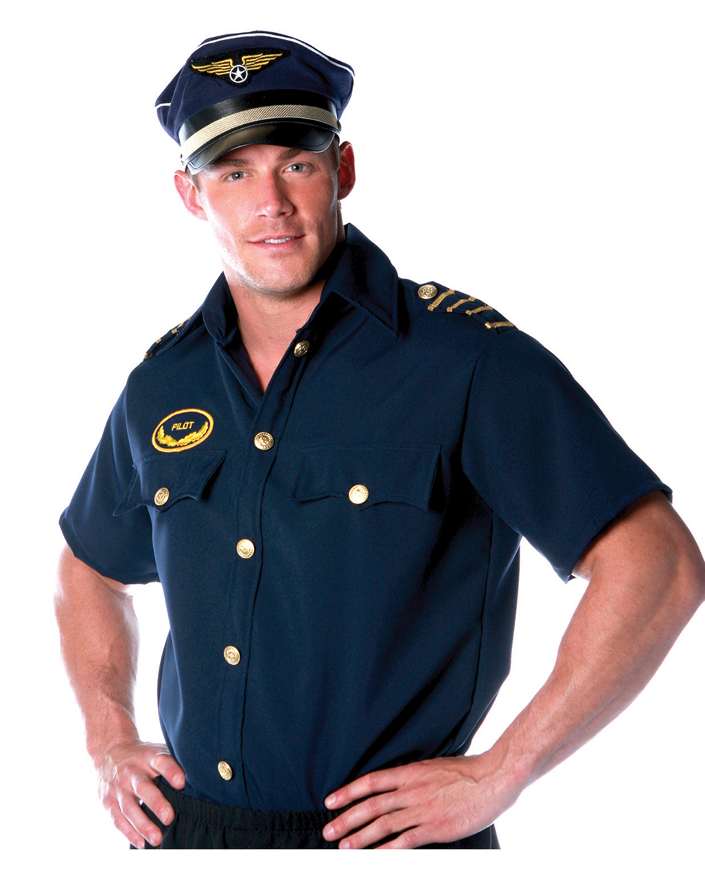 Piloten Shirt Kostüm Gr.L -Piloten Hemd-Flugzeug Kapitän-Piloten