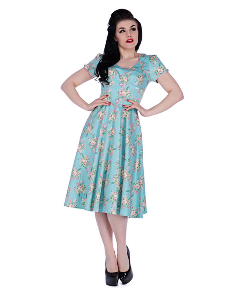 Pin-Up Blumenkleid türkis Pin-up Kleid Rockabilly Kleid L