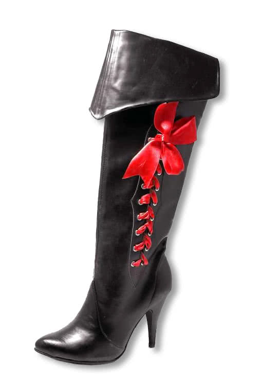 Piraten Stiefel mit roter Schleife Musketier Stiefel für Frauen 38
