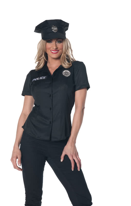 Polizistin Hemd Plus Size   Schwarzes Uniform Hemd in Übergröße  XL 46-48