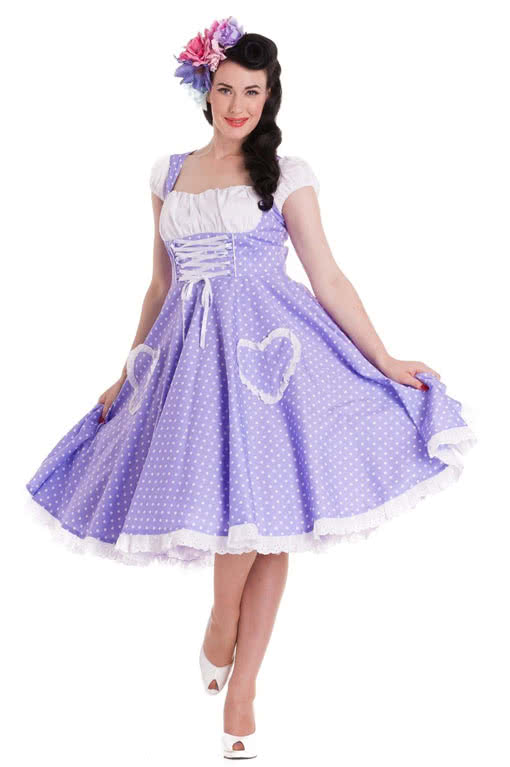 Vintage Dirndl flieder  Rockabilly Kleid 50er Jahre Mode M / 38