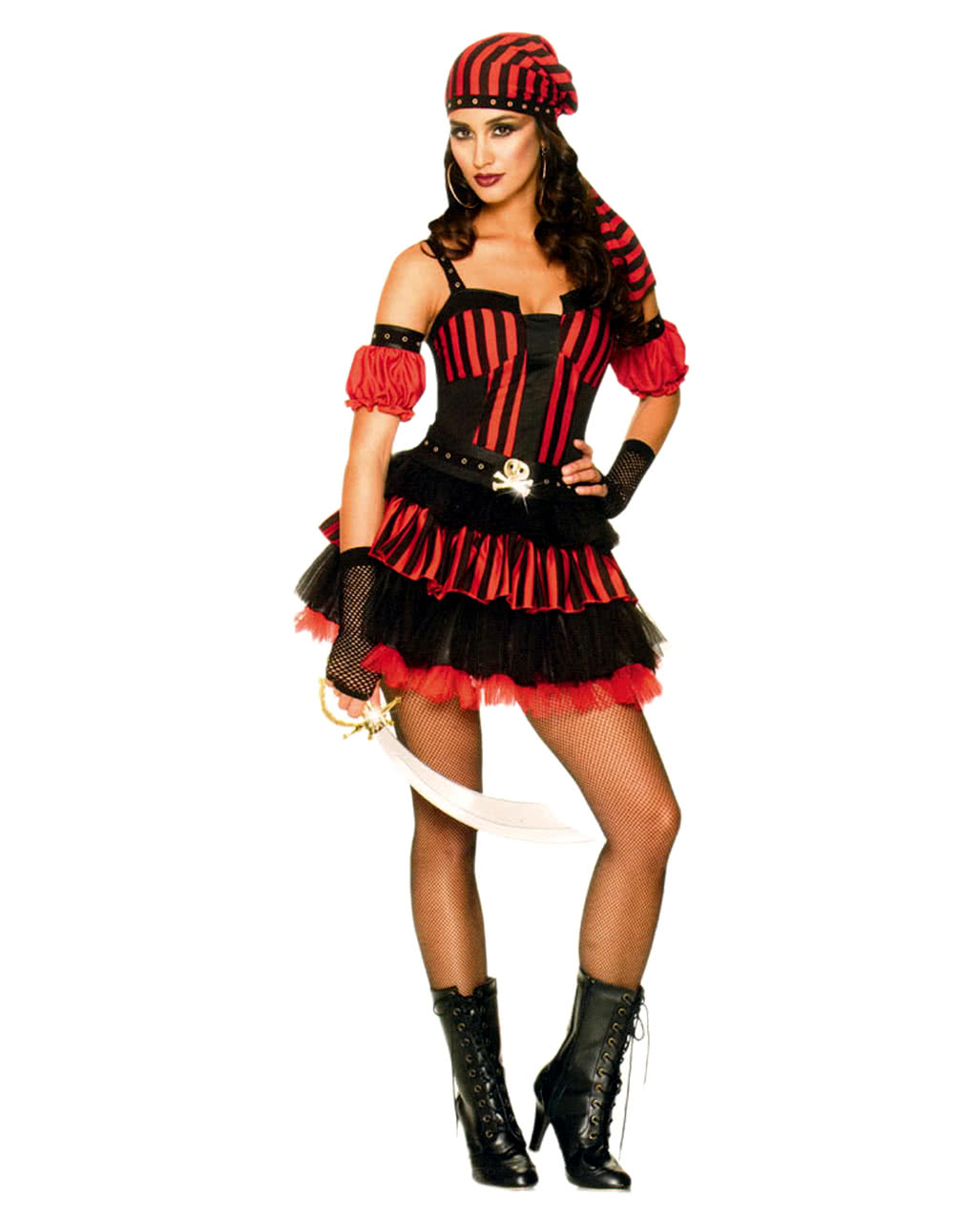 Punk Piratin Rot Schwarz Seeräuberin Kostüm L / 40