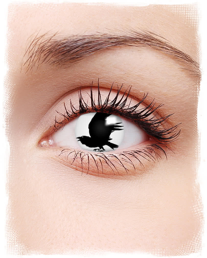 Raben Kontaktlinsen   Weiße Kontaktlinsen mit Raben als Motiv