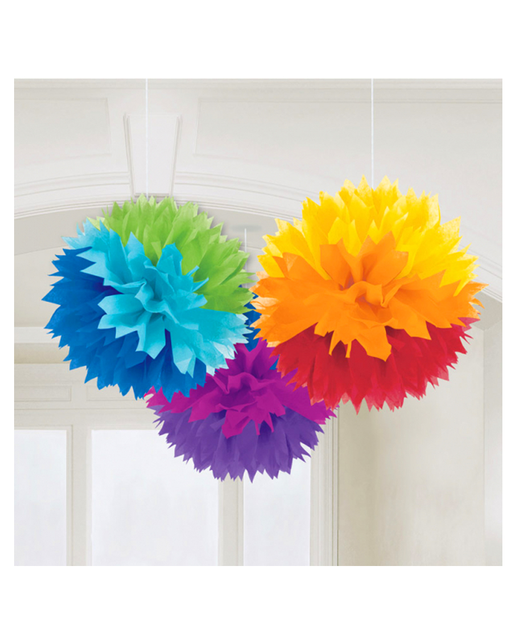 Regenbogen Pom-Pom Deko 3 St. Partydeko