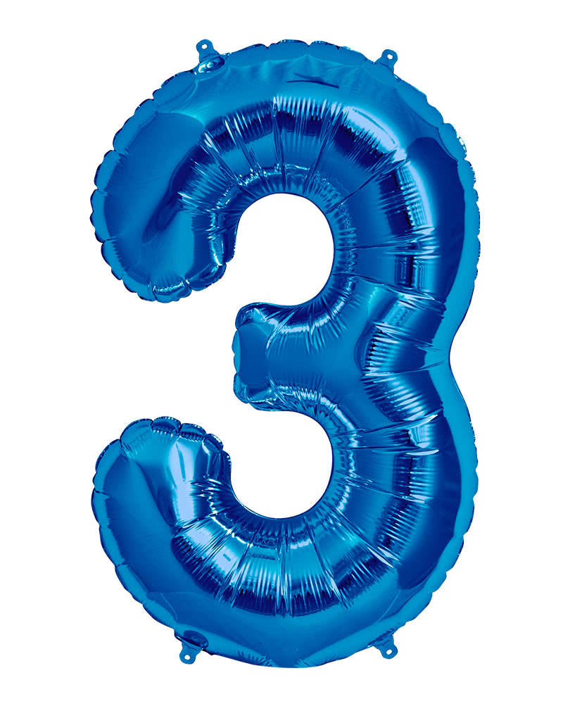 Folienballon Zahl 3 Blau Partydeko