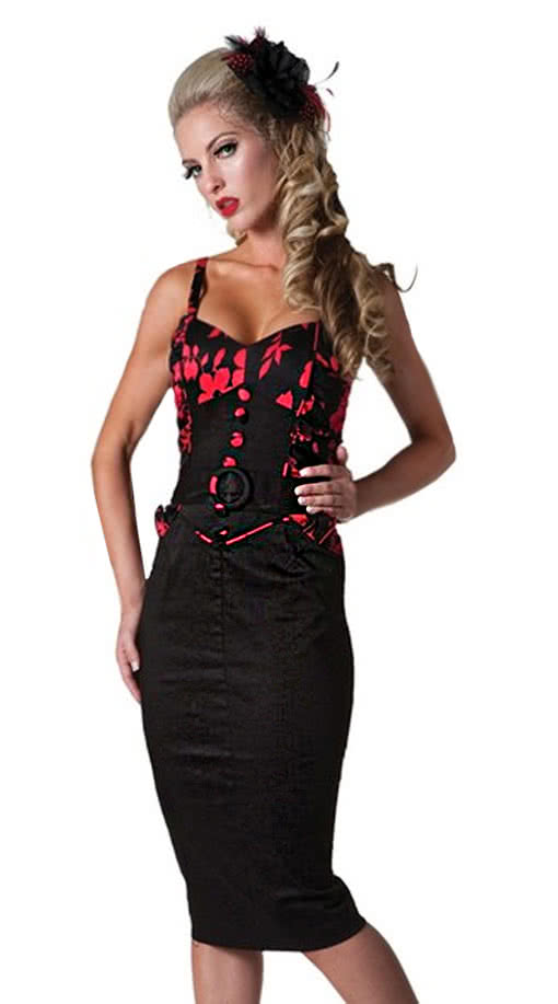 Abendkleid mit Blumenmuster Rockabilly Pinup 50er Jahre Mode L / 40