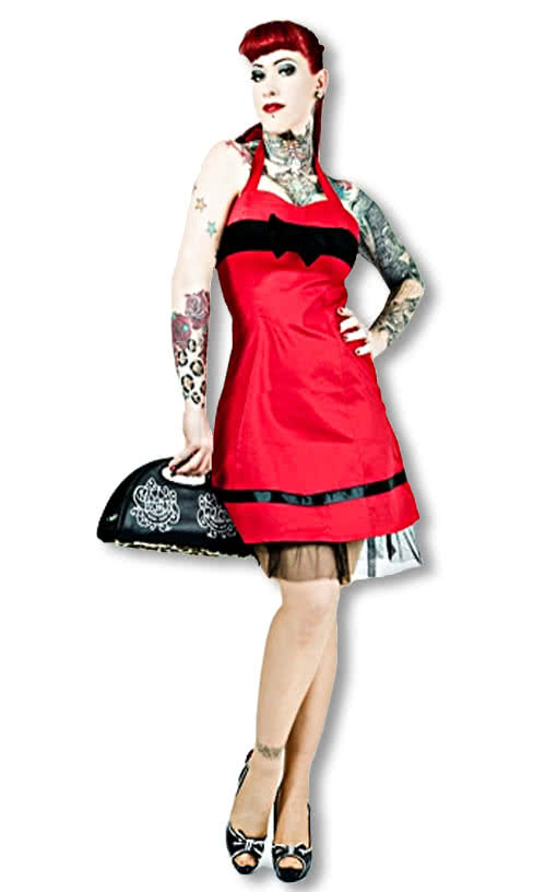 50er Jahre Kleid Rot rotes Neckholderkleid Rockabilly Style 50er Jahre XS / 32