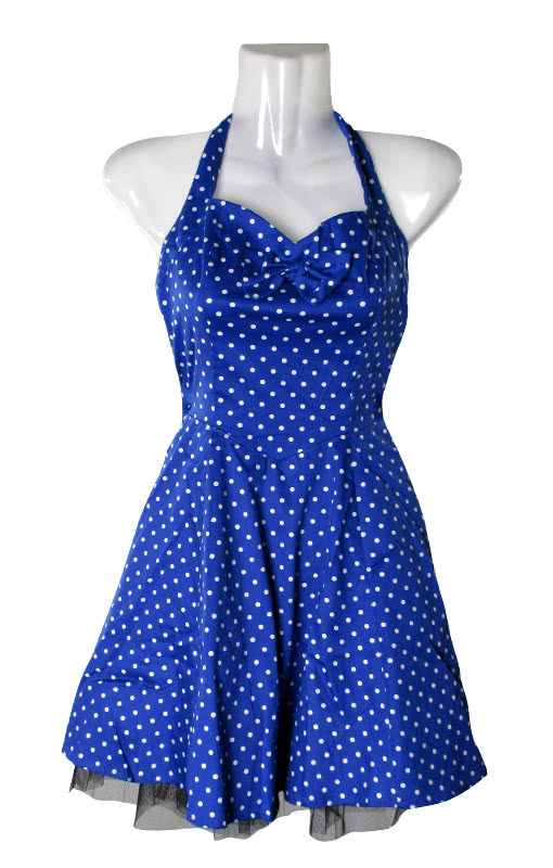 Polka Dot Petticoat blau   50er Jahre Kleider  Rockabilly Fashion S / 34