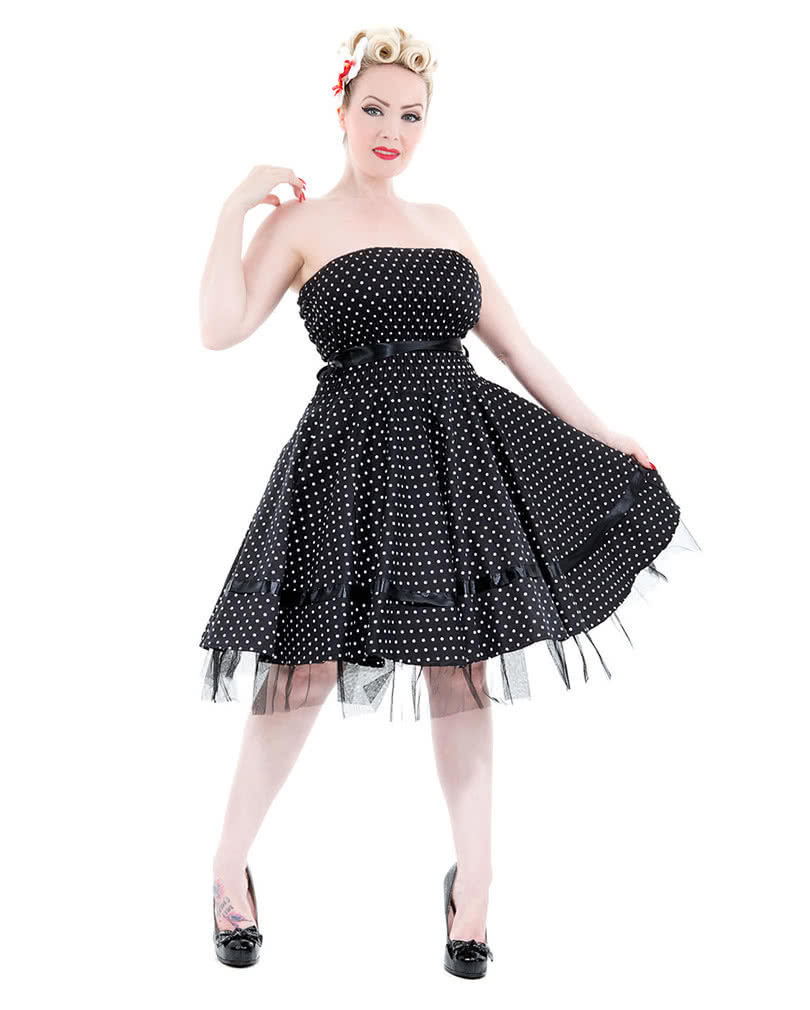 Bandeau Kleid schwarz   Sommerkleid  Polka Dot Kleid XL