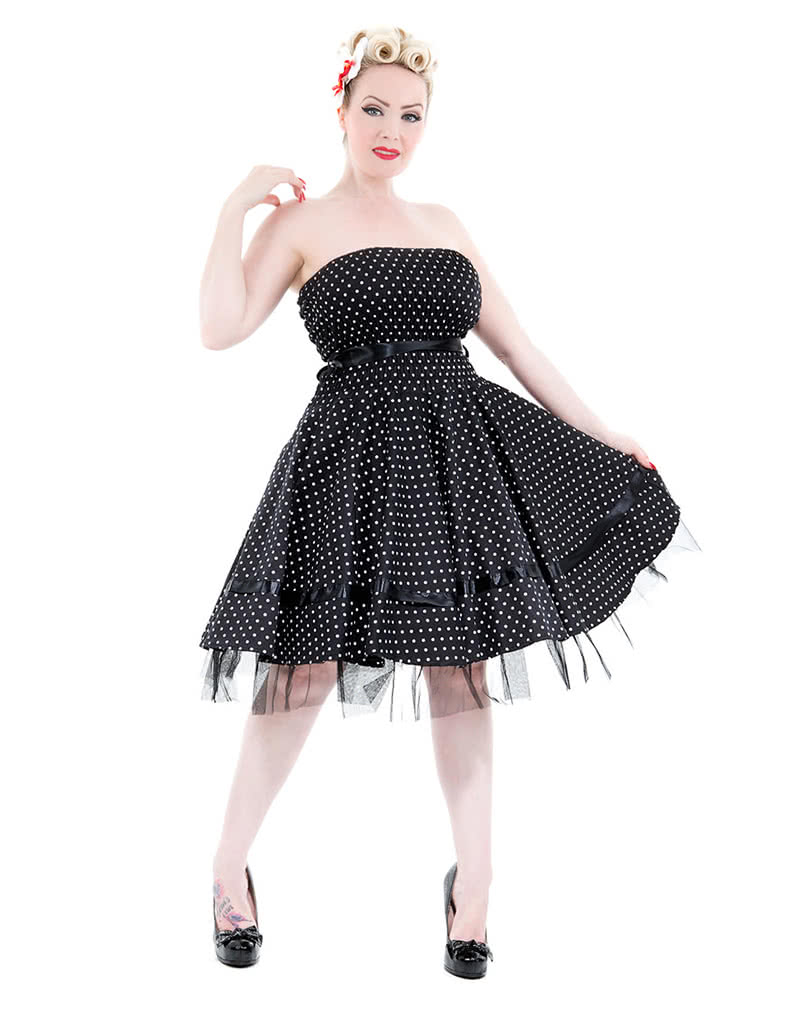 Bandeau Kleid schwarz Sommerkleid Polka Dot Kleid XL