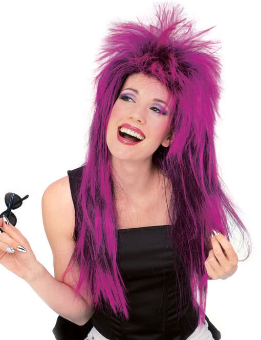 Rockstar Perücke Neon Lila aus Kunsthaar