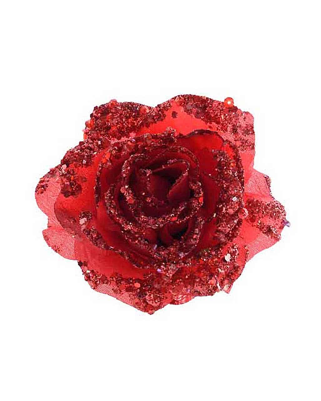 Glitzernde Deko Rose mit Clip rot Festlicher Christbaumschmuck