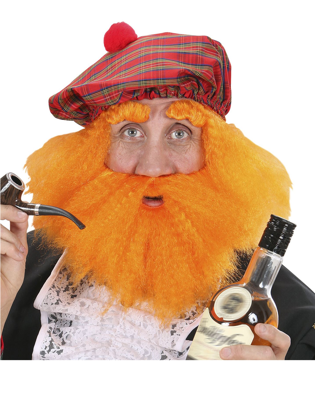 Schotten Mütze mit Haaren und Bart für Fasching